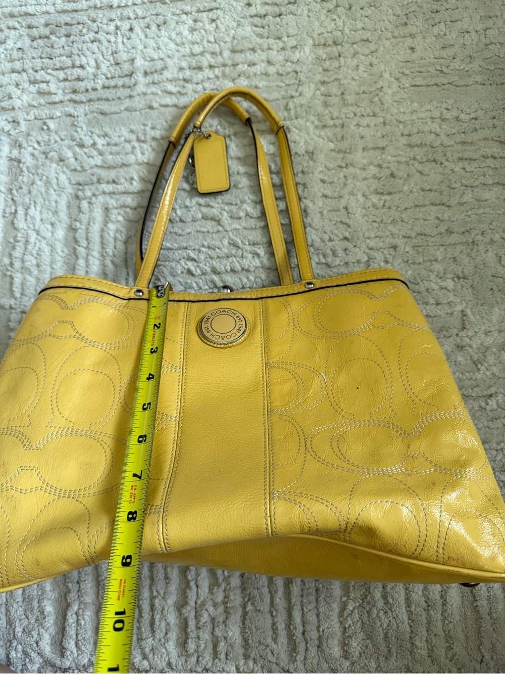 Coach y2k yellow tote patent leather kisslock purse handbag - Picture 10 of 12